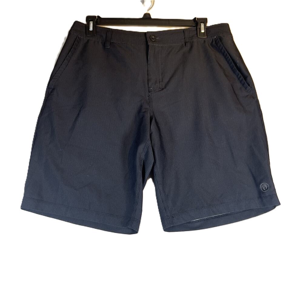 Hang Ten Hybrid Shorts Men W36 Quick Dry Mesh Pockets Black Grey Stripe STRETCH